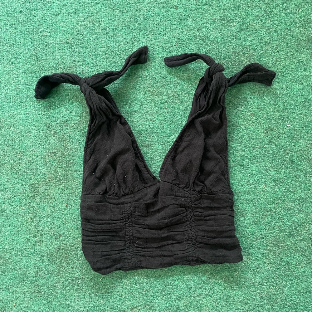 Free People Black Tie Shoulder Crop Tank Top 🌸 Size XS
